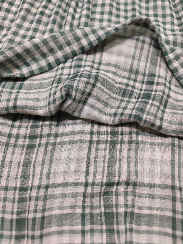 그린 깅엄 체크 거즈면 롱 원피스 이미지