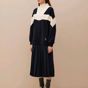 콜라보토리 기모 플리츠 원피스 레이어드 롱 드레스 네이비 이미지