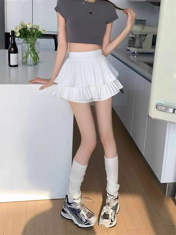 레이어드 프릴 플리츠 미니스커트 화이트 이미지