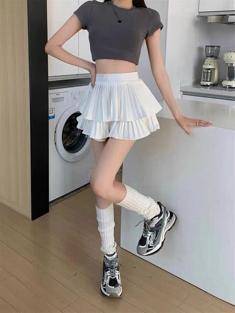 레이어드 프릴 플리츠 미니스커트 화이트 이미지