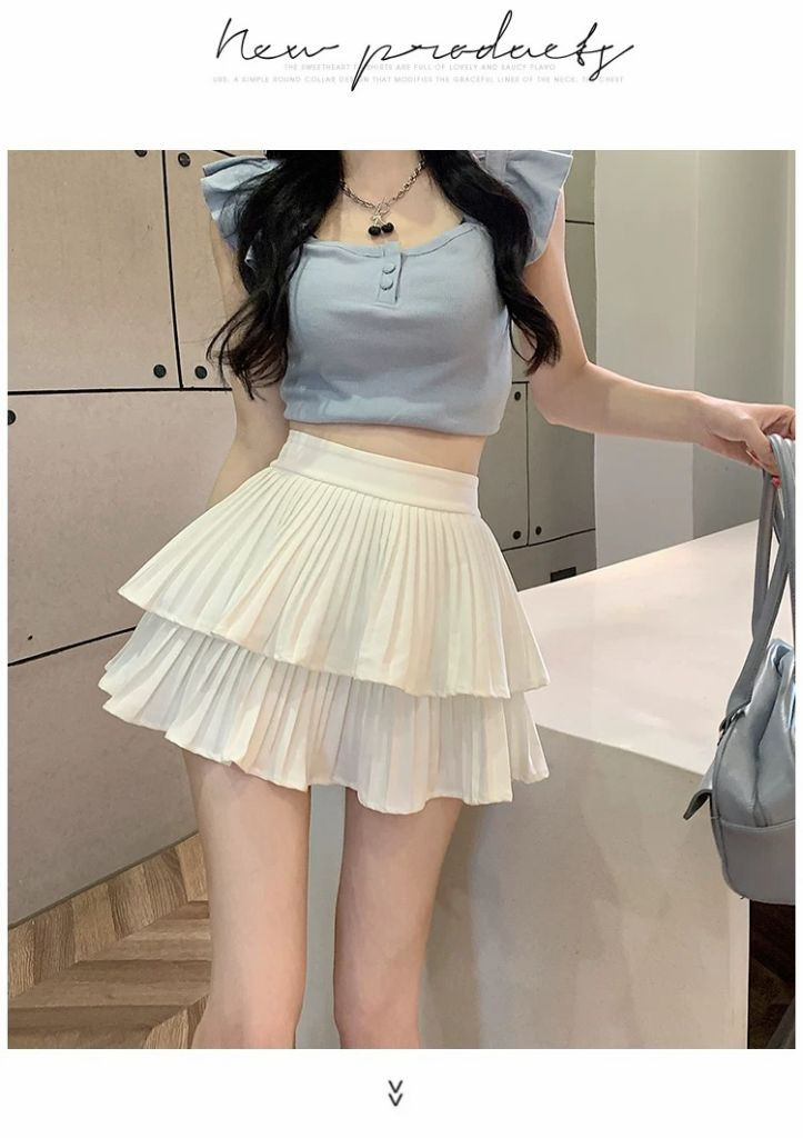 레이어드 프릴 플리츠 미니스커트 화이트 이미지