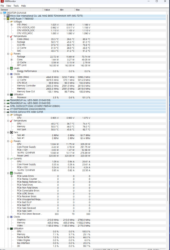 7800X3D RTX4080SUPER 조립PC팝니다. 이미지