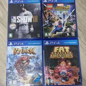 PS4 게임 4종 타이틀 cd (더 쇼 18, 레고 마블 슈퍼 히어로즈 2, 너클 2, 팻 프린세스 어드벤처) 이미지