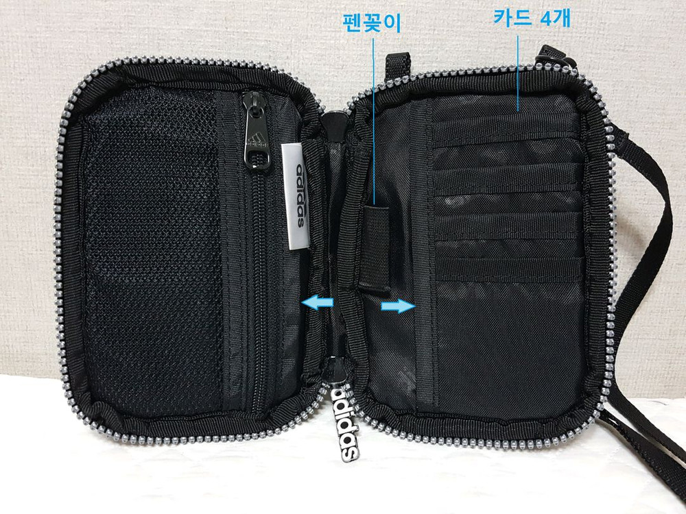 아디다스 펀칭 인조가죽 미니 크로스백/여권가방/지갑겸용 상태좋음 이미지