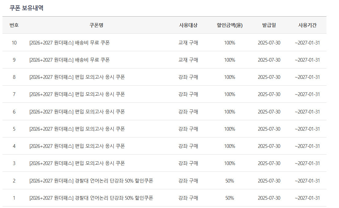김영편입 자연계 패스 (모의고사 응시권 6장, 배송비 무료쿠폰 2장, ybm토익 포함) 김영패스 이미지