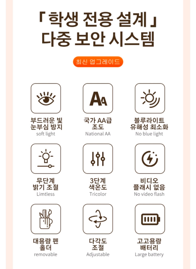 (새상품) 무선 LED 안티 블루라이트 학습용 스탠드 단스탠드 조명 이미지