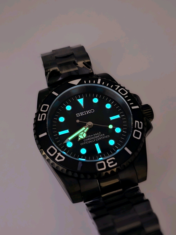 블랙 세이코 다이버 커스텀 오토매틱 쿼츠 시계 SEIKO MOD 서브마리너 요트마스터 이미지