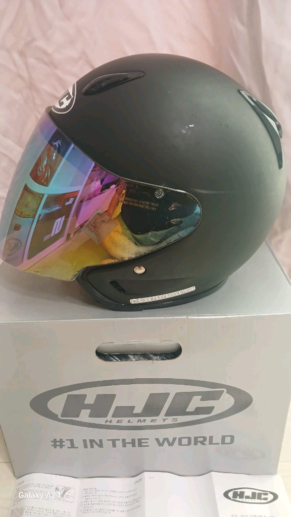 홍진(HJC)의 오픈페이스 오토바이 헬멧 HJC CH-5 무광 블랙 모델(S)+레인보우 이리듐(미러) 실드국내에서 이미지