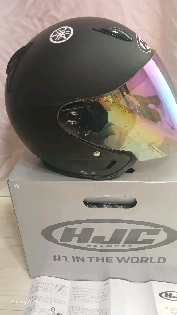 홍진(HJC)의 오픈페이스 오토바이 헬멧 HJC CH-5 무광 블랙 모델(S)+레인보우 이리듐(미러) 실드국내에서 이미지