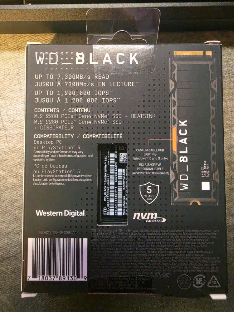 미개봉 WD SN 850X 2TB nvme SSD 방열판 버전 이미지