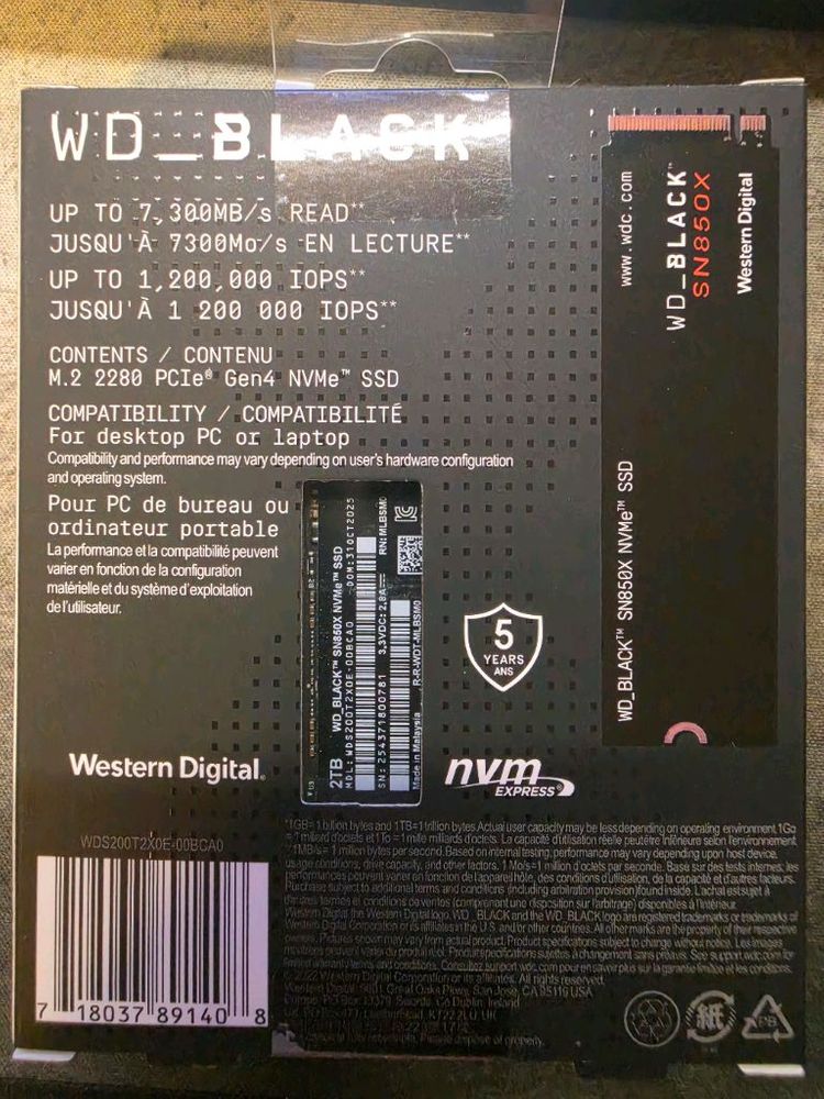 미개봉 WD SN 850X 2TB nvme SSD 방열판 버전 이미지
