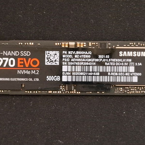 컴퓨터 저장장치 삼성 970EVO M.2 NVME SSD 500GB 이미지