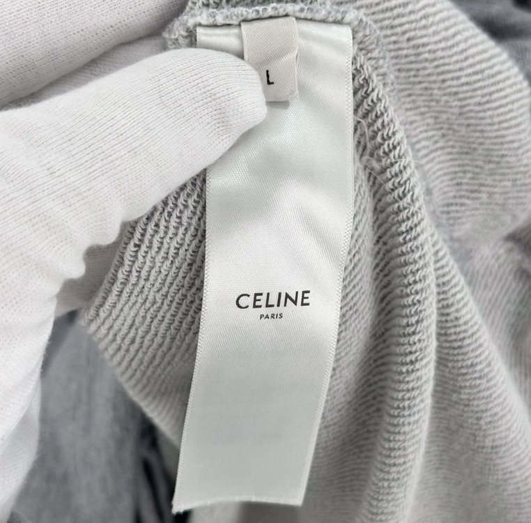 [L] CELINE 셀린느 여성 크롭 캐시미어 밴딩 맨투맨 티셔츠 그레이 이미지