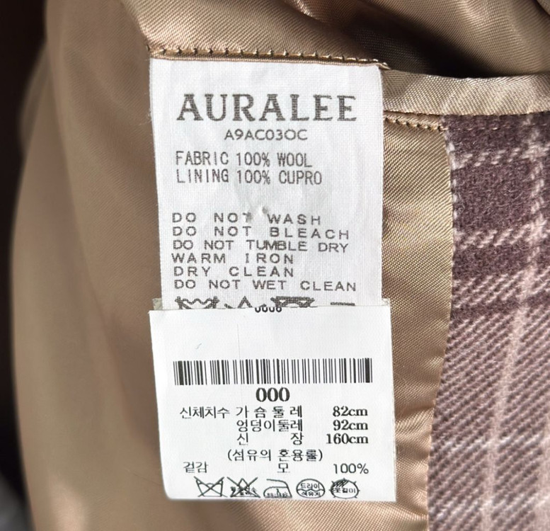 [0] Auralee 오라리 남성 맥시 멜튼 벨티드 체크 울 롱 코트 이미지