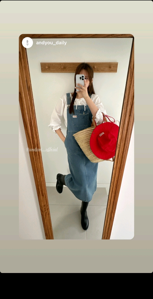 앤유 크랜본 포켓 포인트 데님 오버롤 원피스 (Mid blue) 이미지