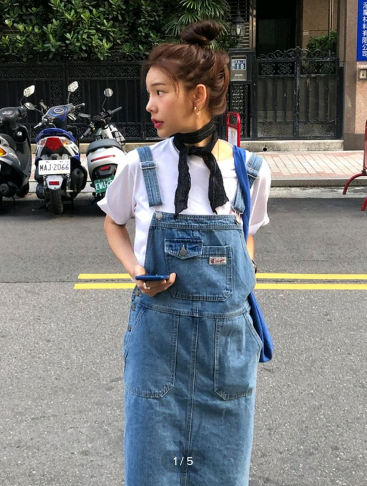 앤유 크랜본 포켓 포인트 데님 오버롤 원피스 이미지