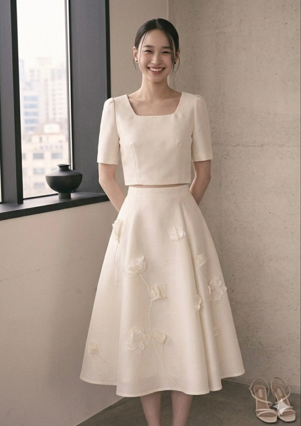손연재 돌잔치 원피스 미샤 아이보리 새틴 투피스 이미지