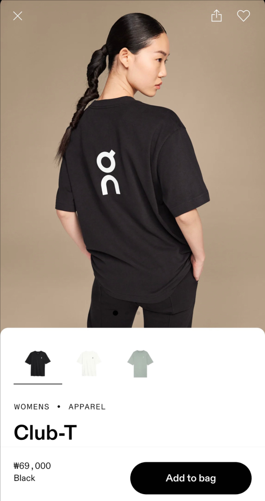 정품 온러닝 On 여성 클럽티 사이즈S 블랙 이미지