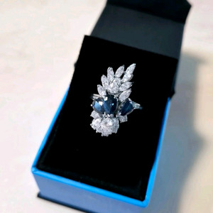 18k 천연 사파이어 다이아 반지 이미지