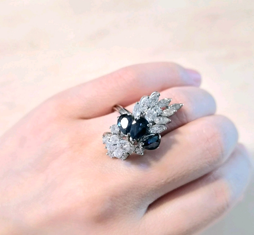18k 천연 사파이어 다이아 반지 이미지