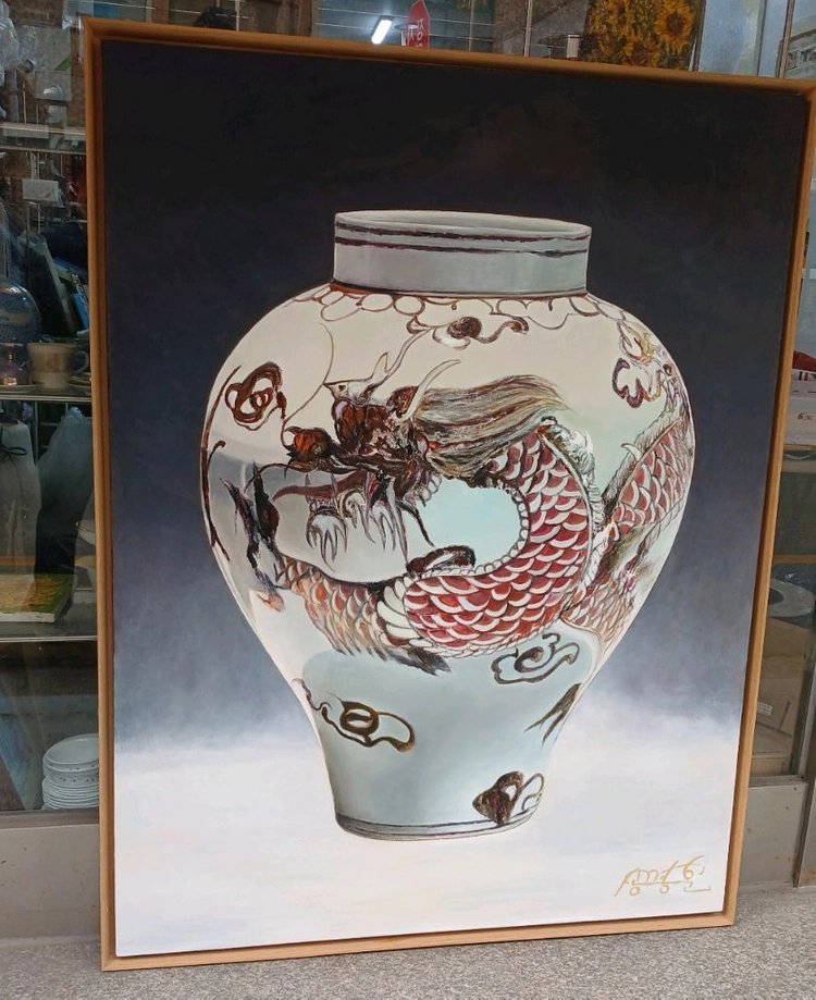 *서양화 백자철화운룡문항아리 유화80호그림 이미지