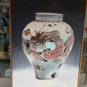 *서양화 백자철화운룡문항아리 유화80호그림 이미지