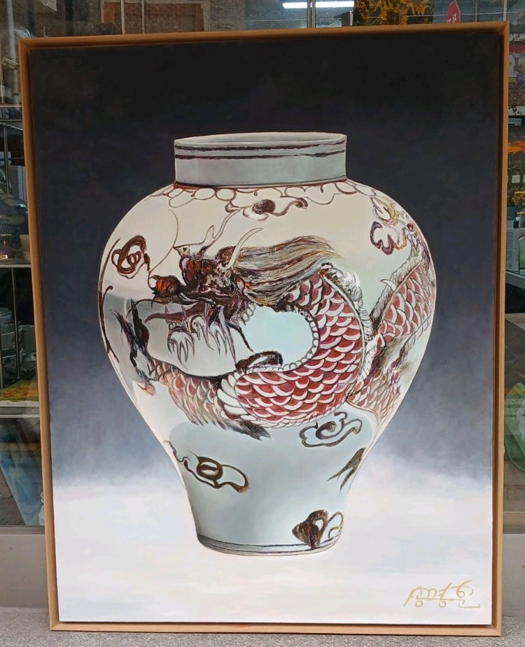 *서양화 백자철화운룡문항아리 유화80호그림 이미지