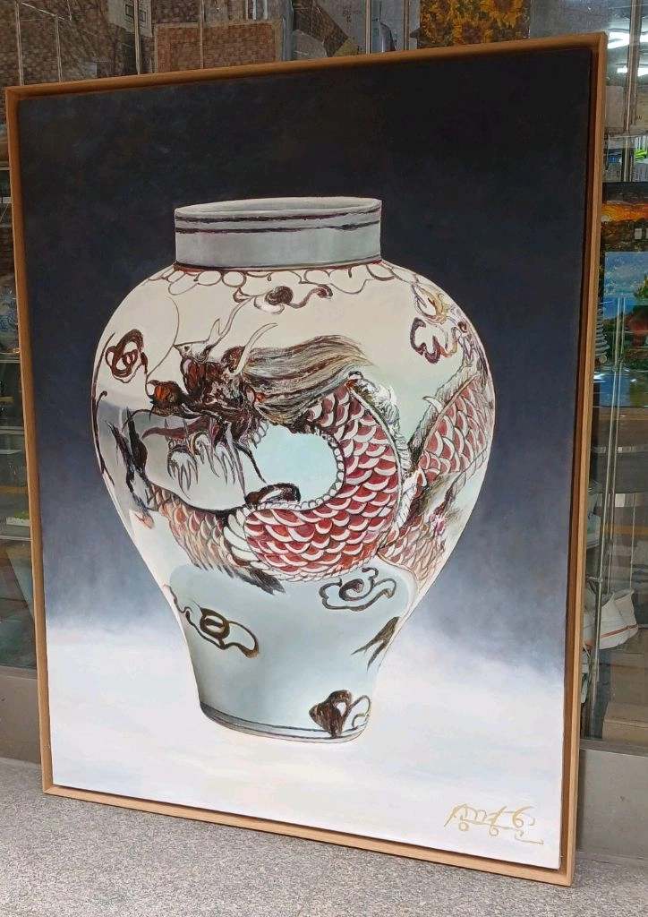 *서양화 백자철화운룡문항아리 유화80호그림 이미지