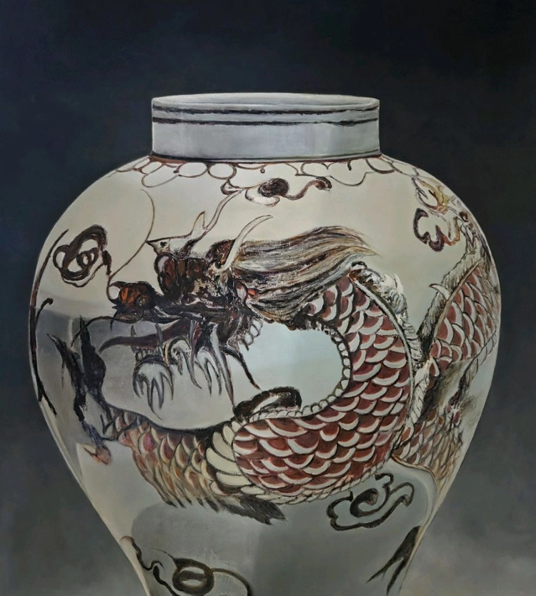 *서양화 백자철화운룡문항아리 유화80호그림 이미지