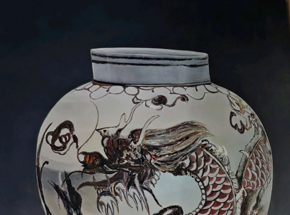 *서양화 백자철화운룡문항아리 유화80호그림 이미지
