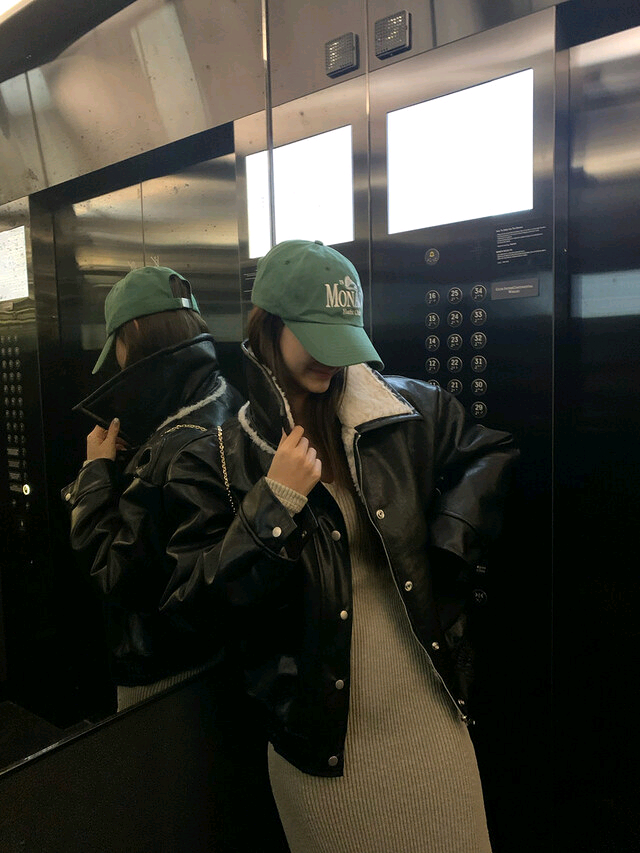 르라미 샐러 무스탕 레더 자켓 jk(블랙) 이미지