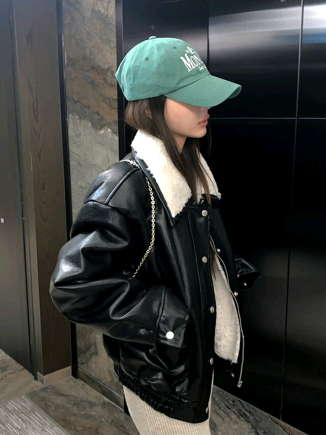 르라미 샐러 무스탕 레더 자켓 jk(블랙) 이미지