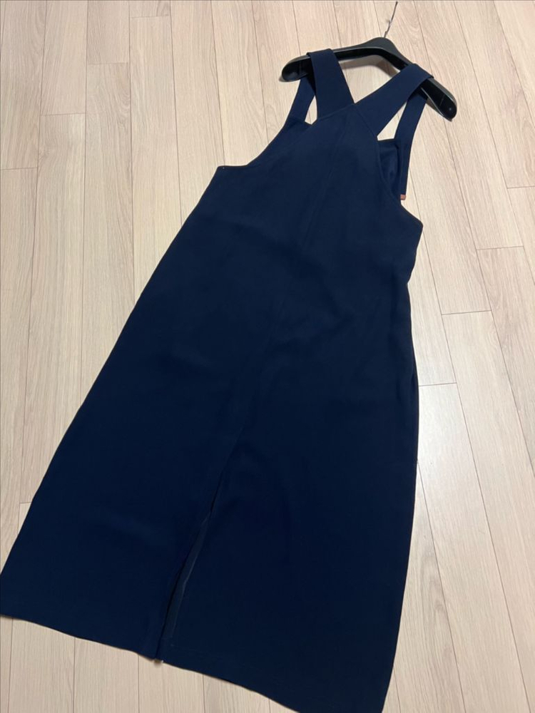 베네통 BENETTON 멜빵 롱원피스 네이비 자수 오버롤 레이어드 뷔스티에 나시 민소매 이미지