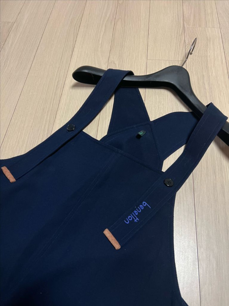 베네통 BENETTON 멜빵 롱원피스 네이비 자수 오버롤 레이어드 뷔스티에 나시 민소매 이미지