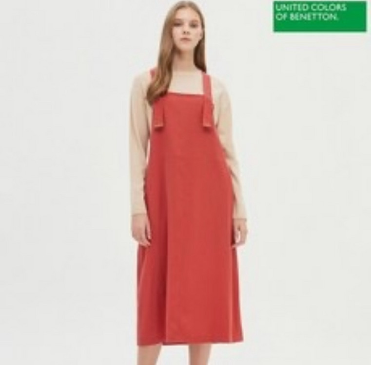 베네통 BENETTON 멜빵 롱원피스 네이비 자수 오버롤 레이어드 뷔스티에 나시 민소매 이미지