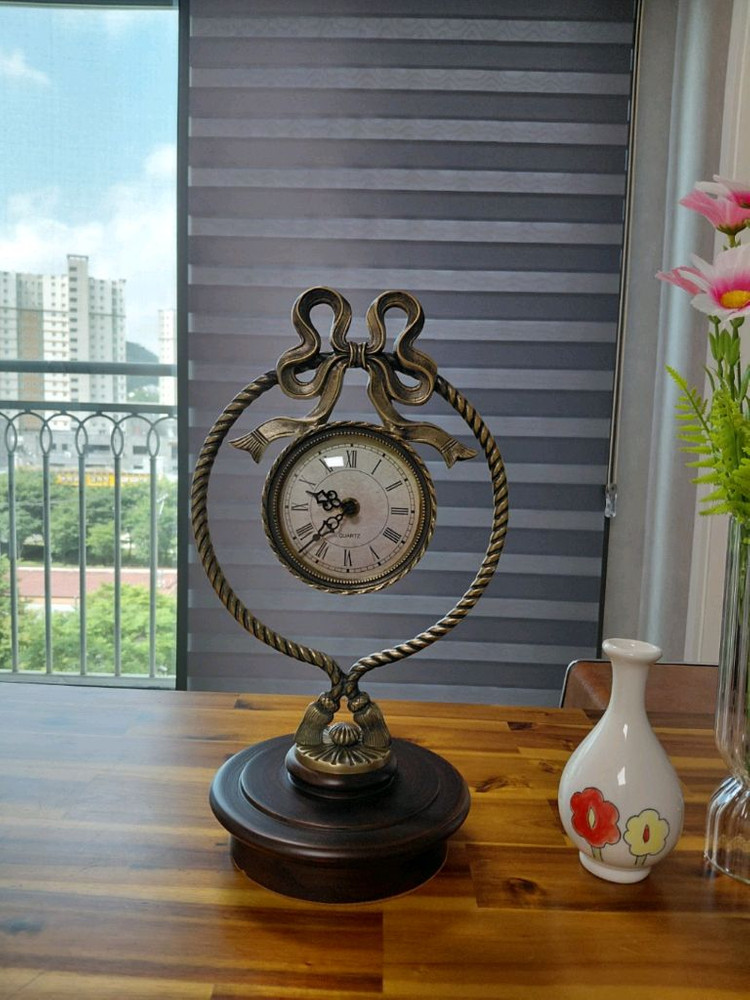 택포/높이 34cm) 매우 예쁜 황동 앤틱 탁상 시계 엔티크 장식품 이미지