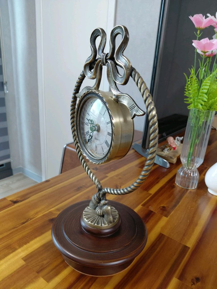 택포/높이 34cm) 매우 예쁜 황동 앤틱 탁상 시계 엔티크 장식품 이미지