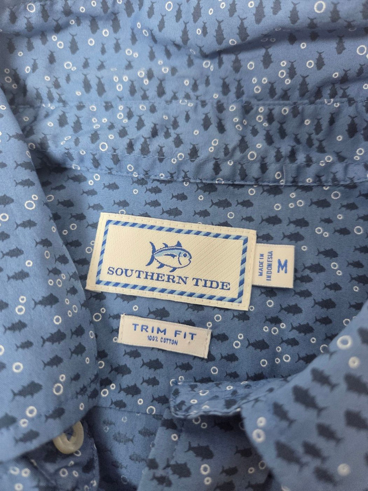 SOUTHERN TIDE 남성 피쉬 트림핏 반팔 셔츠 블루(M) 이미지