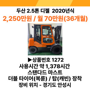 안성 중고 두산 2.5톤 디젤 지게차 2020년식 이미지