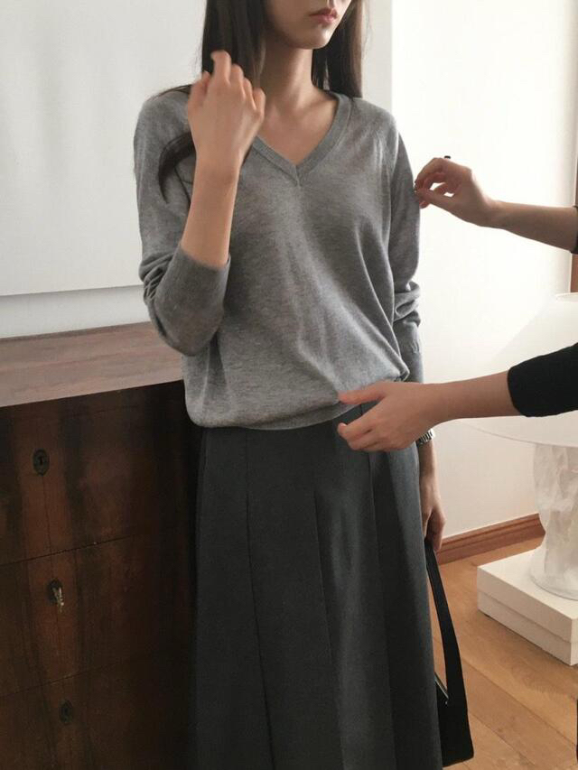 모아니 썸머울 플리츠 스커트 [차콜 S] 이미지