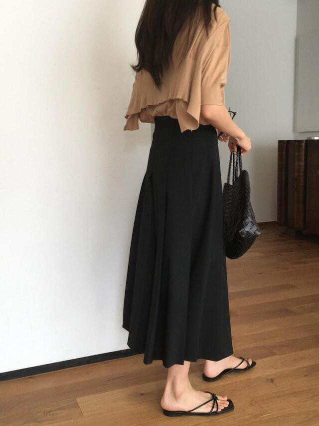 모아니 써머울 플리츠 스커트 [블랙 S] 이미지