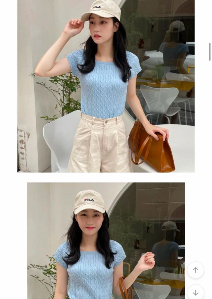 크롭 꽈배기 반팔 니트 이미지