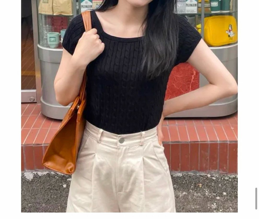 크롭 꽈배기 반팔 니트 이미지