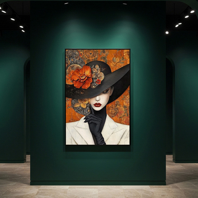 그림액자 정적의 권위 그림 액자 팝아트 인테리어소품 모던 시크 모자쓴 여성그림 거실 아트 포스터 그림 대형 이미지