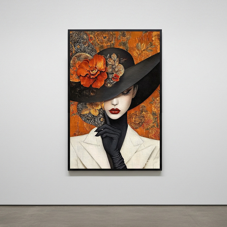 그림액자 정적의 권위 그림 액자 팝아트 인테리어소품 모던 시크 모자쓴 여성그림 거실 아트 포스터 그림 대형 이미지