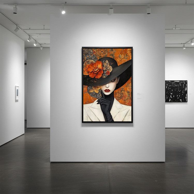 그림액자 정적의 권위 그림 액자 팝아트 인테리어소품 모던 시크 모자쓴 여성그림 거실 아트 포스터 그림 대형 이미지