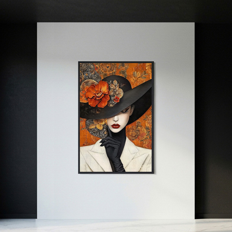 그림액자 정적의 권위 그림 액자 팝아트 인테리어소품 모던 시크 모자쓴 여성그림 거실 아트 포스터 그림 대형 이미지