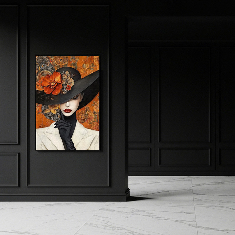 그림액자 정적의 권위 그림 액자 팝아트 인테리어소품 모던 시크 모자쓴 여성그림 거실 아트 포스터 그림 대형 이미지