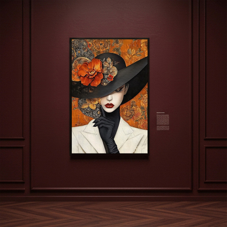 그림액자 정적의 권위 그림 액자 팝아트 인테리어소품 모던 시크 모자쓴 여성그림 거실 아트 포스터 그림 대형 이미지
