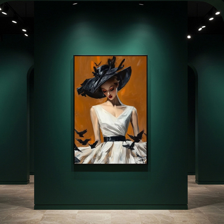 검은 날개 아래 그림 액자 팝아트 인테리어소품 모던아트 대형 모자쓴여성그림 새그림 고급 거실 현관 아트포스터 갤러리 이미지